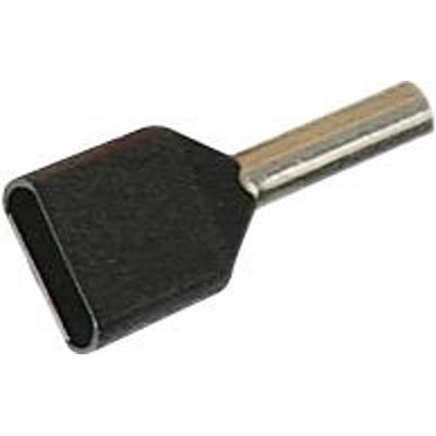 Elpress isoleret TWIN terminalrør til 2 x 1,5 mm² ledere, med sort polypropylen isolering og fortinnet kobberfitting.