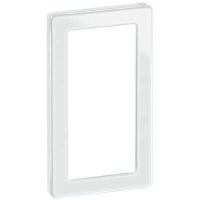 LK FUGA Pure designramme i hvid glas til 1x2 modul, viser den rene overflade og elegante kant med gennemsigtigt glas.