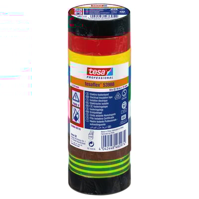 Tesa Tesaflex 53988 isoleringstape i 10 forskellige farver, 10x 15mm x 10m, lavet af PVC med høj klæbekraft.