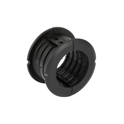 Geberit Mepla rørbærerindlæg i sort plast med en diameter på 63 mm, designet til stabil rørinstallation.