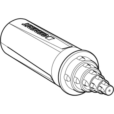 Geberit FlowFit kalibreringsværktøj til 16-40 mm systemrør, vist som en skitse i sort og hvid.