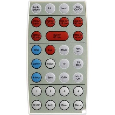 Niko IR-fjernbetjening til Dali sensorer i 75x/76x/78x serierne, med mange funktionstaster.