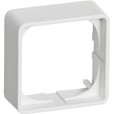 Hvid LK FUGA Baseline 50 ramme til elinstallationer, 1 modul bred og 21 mm dyb, vist fra siden med monteringsdetaljer.