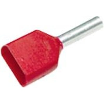 Elpress isoleret TWIN terminalrør i rød til 2 x 1,0 mm² ledere, med 8 mm metalrør og 15 mm total længde.