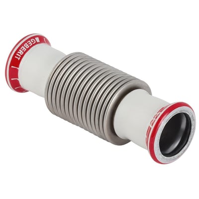 Geberit FZ axialkompensator 22mm viser enden med prestilslutning og Geberit logo på rød kant.