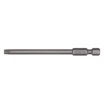 Tecos bit 1/4" TX25, 90mm lang, fremstillet af S2 industristål og med optimeret Torx profil for perfekt pasform. Mærket 'TECOS T25'.