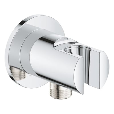 Grohe Vitalio Universal vægudtag med holder i blank krom med 1/2" gevind og plads til bruserhåndtag.
