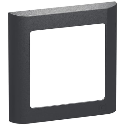 LK FUGA Soft 63 designramme i koksgrå med en 1-moduls åbning og et synligt LK logo nederst til højre på en hvid baggrund.