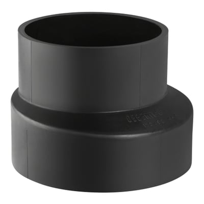 Geberit excentrisk reduktion i sort PEH, 125x75mm, vist på hvid baggrund med synlig Geberit-logo.