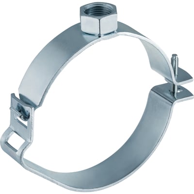 Geberit 75 mm galvaniseret rørbærer med 1/2" muffe, vist i et realistisk foto på hvid baggrund.