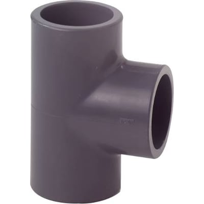 Georg Fischer PVC T-stykke, 20 mm, 90° PN16 med klæbefitting til samling af PVC-rør i mørkegrå.