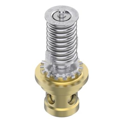 Danfoss dyse til TE 5 ekspansionsventiler, størrelse 02, fremstillet af messing og rustfrit stål, vist på hvid baggrund.