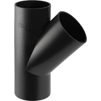 Svart Geberit PEH-grenrør med 45° avgrening og to synlige røråpninger, for dimensjonene 63 x 40 mm.