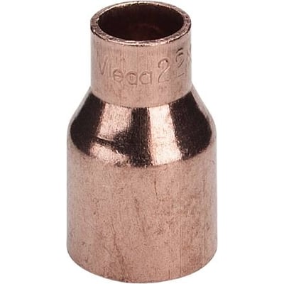 Lodde ansatsnippel i ubehandlet kobber, 35 x 28 mm, med nippel på den ene side og reducerende muffe på den anden.