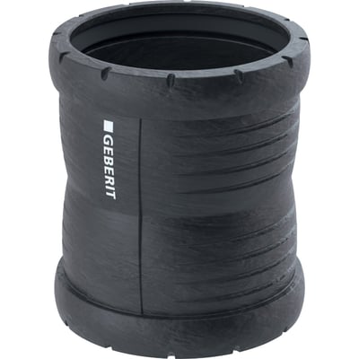 Geberit Silent-Pro dobbelt stikmuffe med en diameter på 90 mm, fremstillet i sort plast med synlige ribber og Geberit logo.