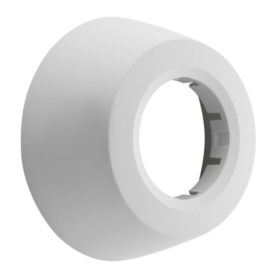 Geberit 40 mm roset i hvid PP, 37 mm høj, vist i et isometrisk perspektiv på en neutral baggrund.