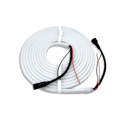 LEDlife 16W/m RGB+WW Neon flex strip i 5 meter rulle med hvidt hus og sort tilslutningskabel.
