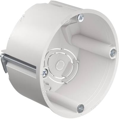 Kaiser forfradåse 9063-78 i hvid, halogenfri, med Ø68 mm udskæring og 49 mm dybde for panelmontering.