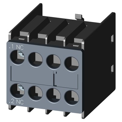 Siemens hjælpeblok 3RH2911-1HA01 med 1NC kontakt og skrueklemmer, kompatibel med S00 og S0 kontaktorer.