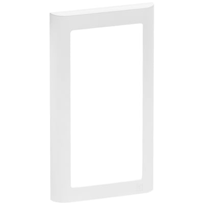 LK FUGA Soft 63 lodret designramme i hvid, 1x2 modul, uden midtersprosse, med integreret Lauritz Knudsen logo.