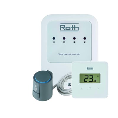 Roth trådløs regulering til minishunt, hvid plast, med kontrolpanel og digital termostat.