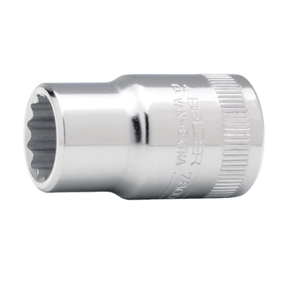 Bahco 1/2" sekskant topnøgle i 21mm størrelse, fremstillet af højglanspoleret højtlegeret stål med rulleteret greb.