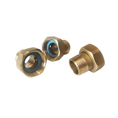 Danfoss gjengenippelsett til TVM-W i messing, 3/4" x 1", med muttere og pakninger.