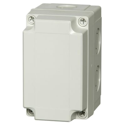 Fibox MNX M monteringskasse lukket med gråt dæksel, viser en solid og lukket kapsling med IP66/67 tæthedsklasse.