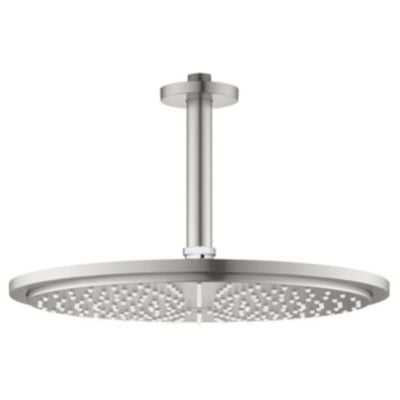 Grohe Rainshower Cosmopolitan 310 mm hovedbruser med 142 mm loftmontering i Supersteel finish, vist isoleret.