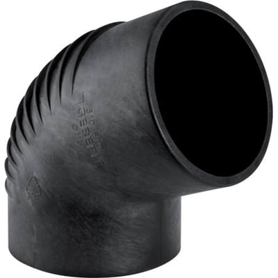 Geberit Silent-db20 afløbsbøjning på 67 grader med 110 mm diameter, fremstillet i gråsort PEH materiale med synlige riller.