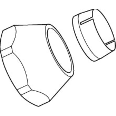Børma omløber til bruserør, 3/4" x 19 mm, vist sammen med en separat klempakning på hvid baggrund.