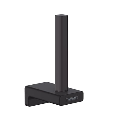 Hansgrohe AddStoris reservepapirholder i mat sort metal med skjult vægmontering, ideel til moderne badeværelser.