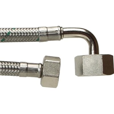 NEOFLEX® tilslutningsslange med rustfri flet og omløbere, 1/2" lige og 3/4" vinklet ende, 2000 mm lang.