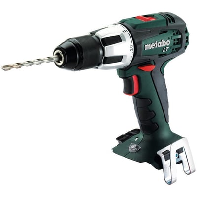 Metabo BS 18 LT BL Solo, grønn og svart 18 V batteridrevet bore-/skrumaskin med borechuck, bor og beltekrok.