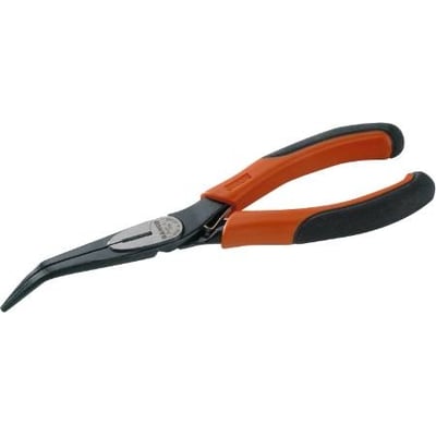 Bahco bøjet spidstang 174mm med sortoxideret KROM-VANADIUM hoved og ergonomisk orange to-komponent greb.