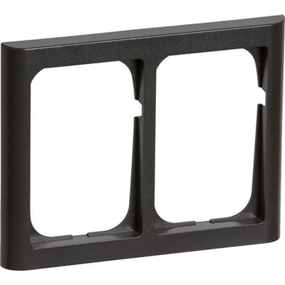 LK FUGA Softline 63 vandret dobbelt ramme i koksgrå med to 1½ modul åbninger, vist forfra på hvid baggrund.