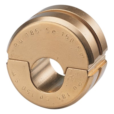 Klauke presseindsats RU 22 i messing, 10 mm² med rundpresningsprofil og 19,5 mm pressebredde.