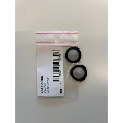 Neoperl filtersil for 3/4" gjenger, med svart kant og metallnett, vist sammen med emballasjen.