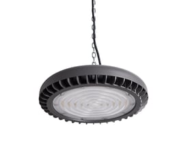SG Armaturen Tovdal UFO High bay armatur i grå aluminium med kædeophæng og lysdioder, 97W, 4000K.