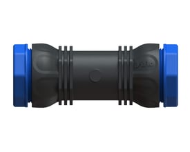 Isiflo Ecoline reparasjonsmuffe i kompositt, 40 mm og PN16, sett rett forfra med svart kropp og blå endemuttere.