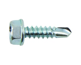 Elgalvaniseret pladeskrue med bor, 5,5x50 mm, med sekskantkærv og fast skivehoved, vist på hvid baggrund.