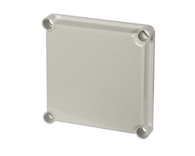 Produktbillede af Fibox EKO30-G dæksel, der viser hjørnerne med monteringshuller og den glatte overflade.