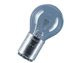 Osram trafiksignallampe 22W, 10,5V med BA20s sokkel, viser pærens blåtonede glas og metalbase.