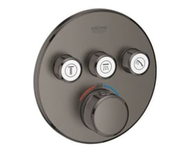 Grohe Grohtherm SmartControl termostat til indbygning i børstet Hard Graphite med tre betjeningsknapper og temperaturjustering.