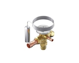 Danfoss TE2 termostatisk ekspansionsventil med loddetilslutning i messing og kobber, designet til R448A/R449A kølemidler.