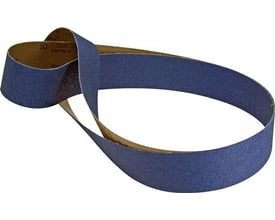 Tyrolit slibebånd 50x2000 mm korn 80 i blå zirkon, med synlig mærkning på bagsiden.