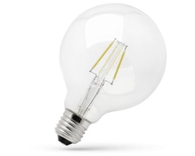 SpectrumLED Globe G125 LED-pære med E27 fatning, 8W, 4000K og 1000lm, med synlige filamenter på hvid baggrund.