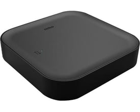 Niko Home Control trådløs smart-hub i sort, vist fra oven med mærket synligt og en grøn LED-indikator.