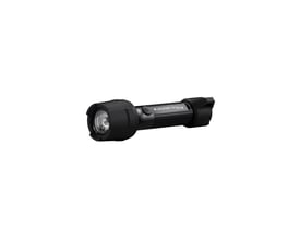 Sort kompakt Ledlenser P5R Work-lykt med fokuserbar reflektor og grep med rillet overflate.