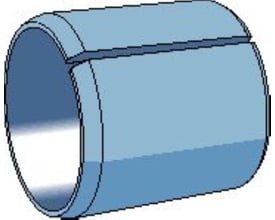 SKF PCM 121415 E glidebøsning med dimensionerne 12x14x15 mm, vist med en åben sektion der viser den glatte inderside.